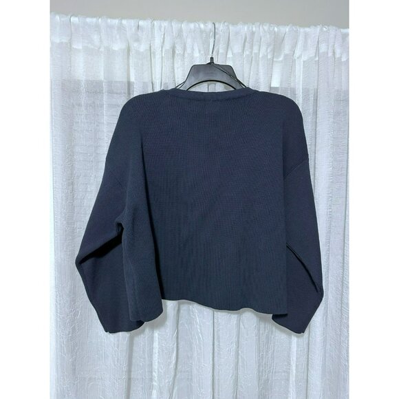 NWT Massimo Dutti Navy V Neck Sweater With Bell Sleeves Gold Buttons Size Small - Picture 2 of 8